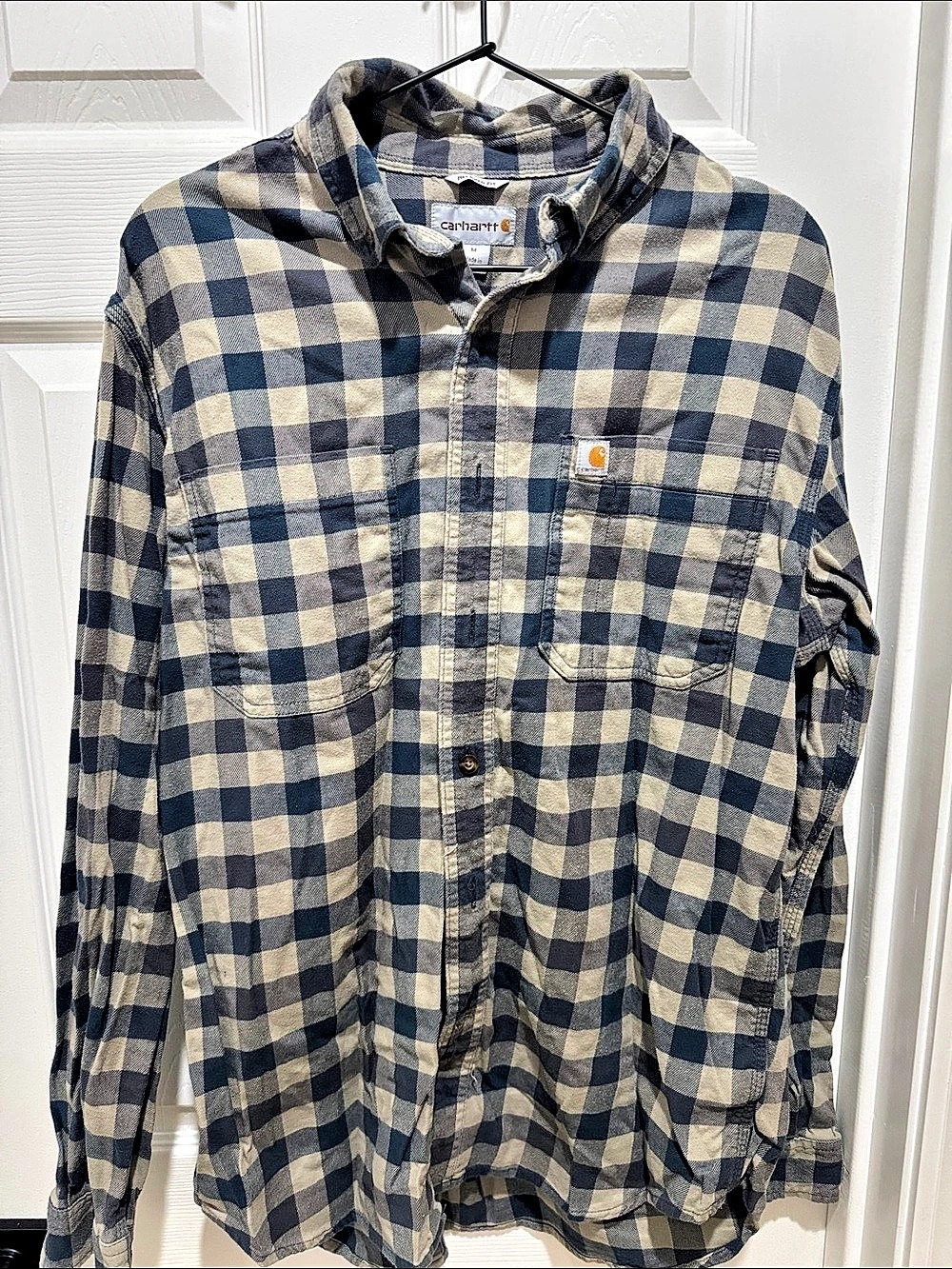 Carhartt Relaxed Fit Midweight Flannel Long-Sleeve Plaid Shirt Blue & Beige Size